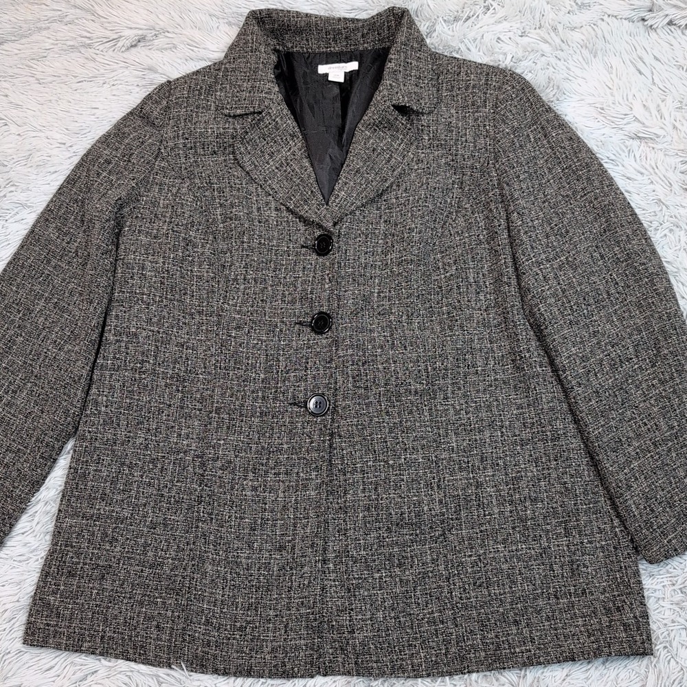 Dressbarn Jacket Womens 18W Gray Blazer Button Up Career Comfort Preppy